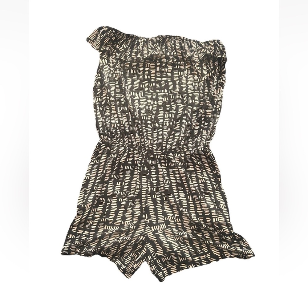 Aqua Romper Womens Medium Shorts Tube Top Black White Geometric Summer Festival